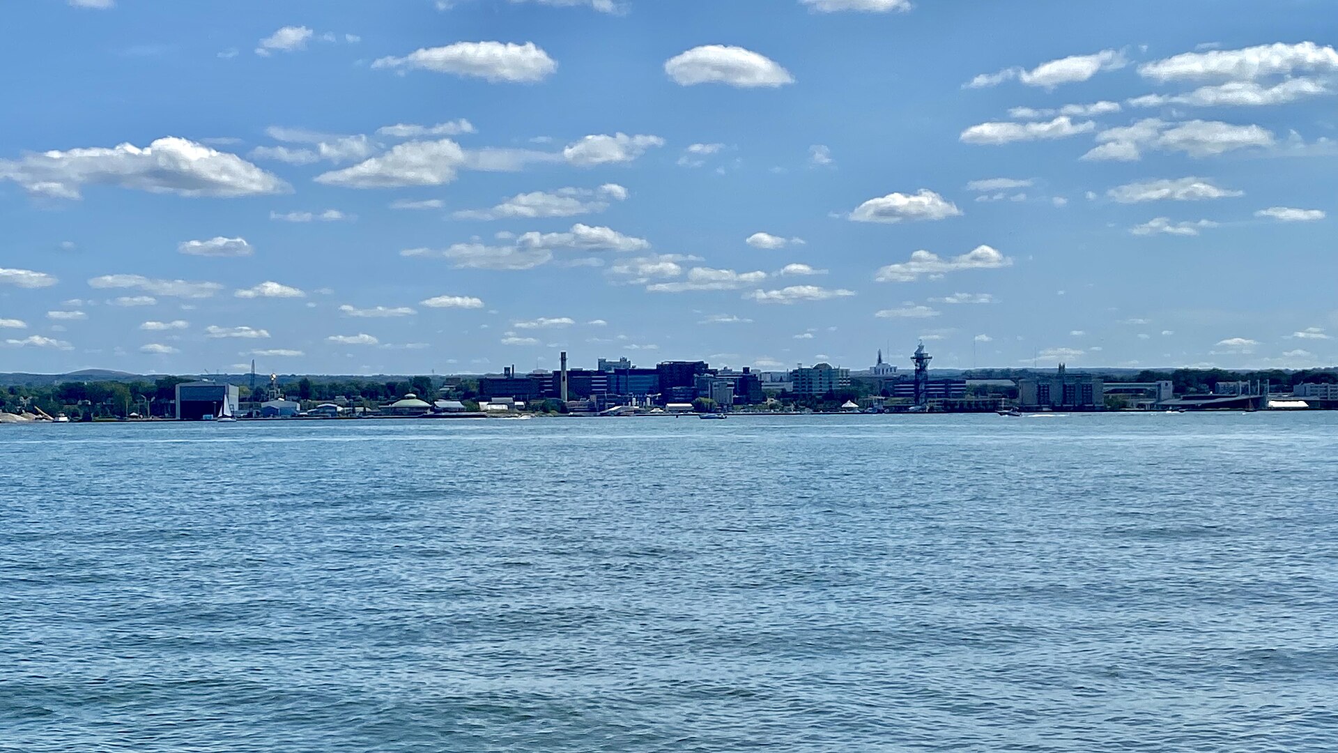 The downtown Erie, Pennsylvania skyline seen from Presque Isle State Park