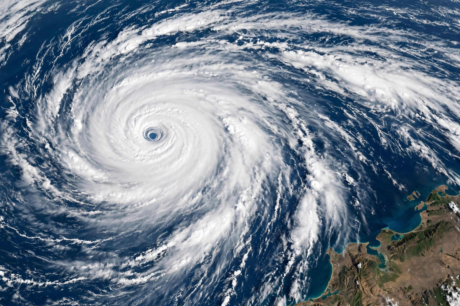 Satellite view of Hurricane Simon with a clear eye swirling over the Pacific Ocean off the coast of Mexico