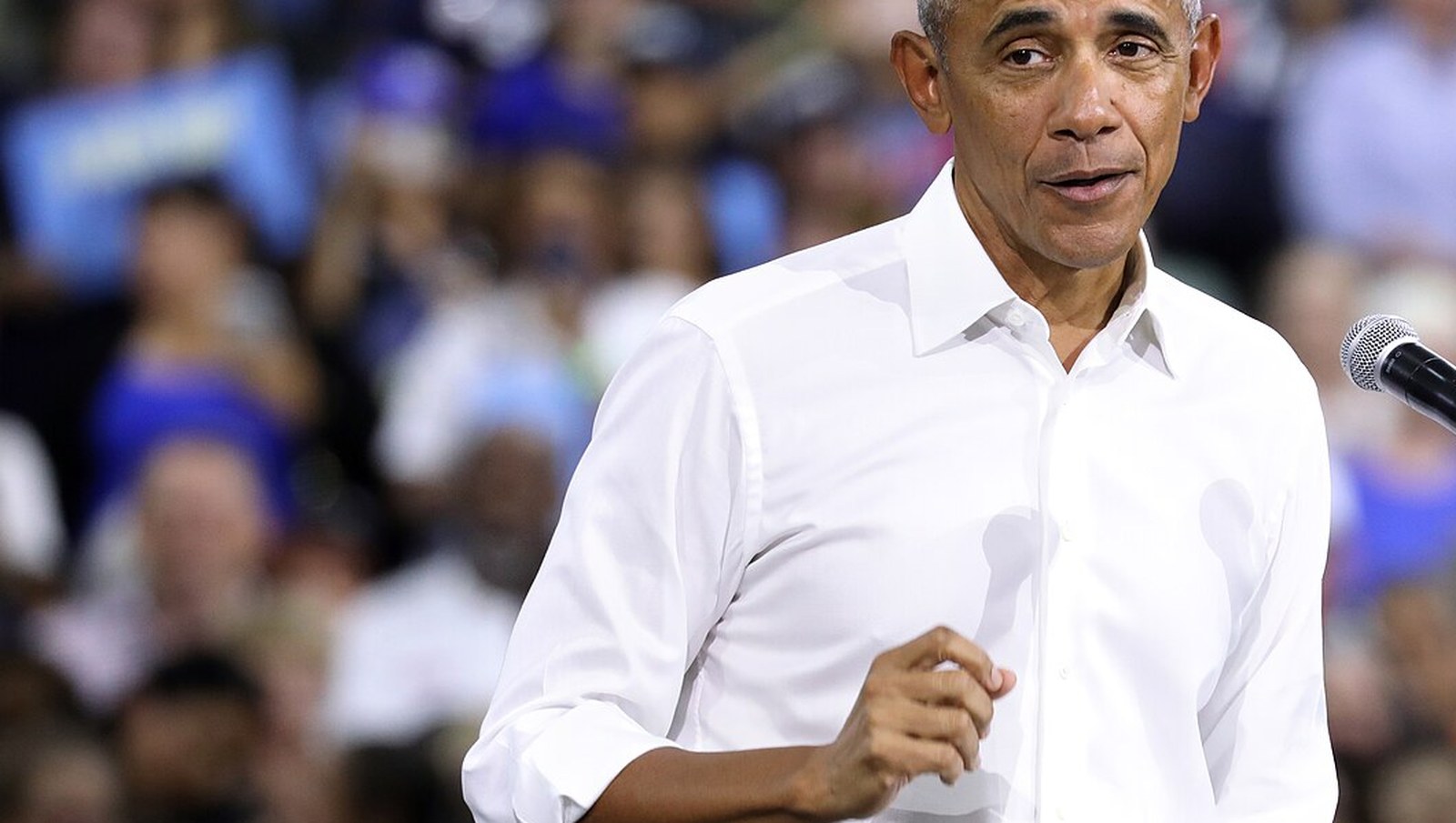 Former President Barack Obama speaking at a rally