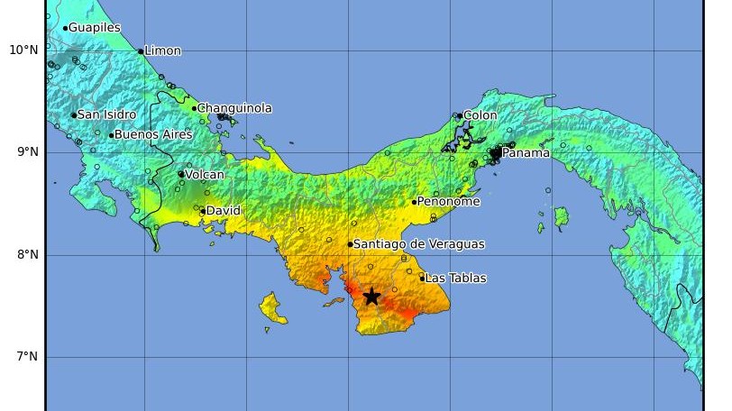 USGS ShakeMap of the magnitude 7.7 earthquake near Panama