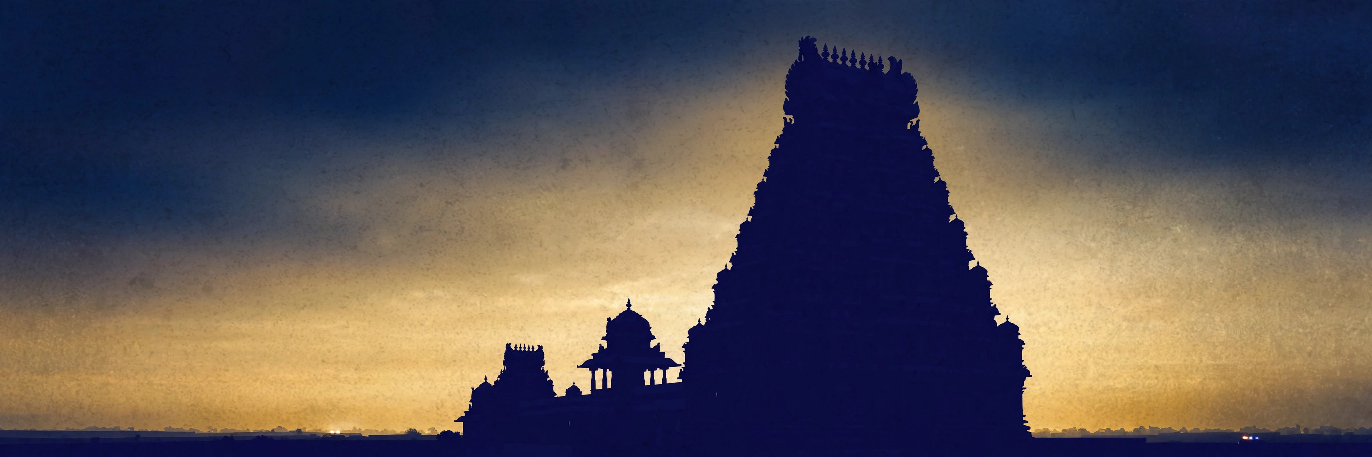 Illustration of a Hindu temple tower at dawn